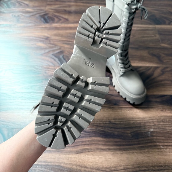 ZARA Khaki Military Waxed-Finish Lace-Up Boots Size 38 (US 7.5) NWT - Picture 8 of 10